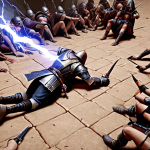 **A Trap Assassin skillfully laying a Lightning Sentry amidst a horde of Fallen in the Blood Moor, emphasizing the strategic placement and chaotic combat.** (Focus: Action, Skill Placement, Early Game Enemies)