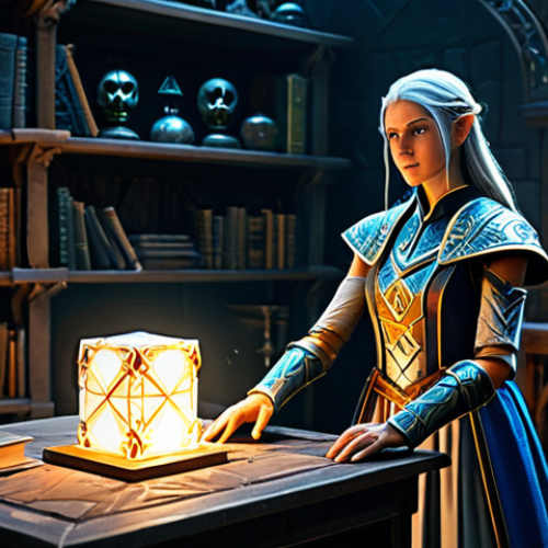 Home 11 Horadric Cube Crafting**
"A player character, a determined sorceress fully clothed in modest, ornate armor, stands beside a Horadric Cube emanating a faint magical glow. Runes and gems are neatly arranged nearby. The scene is set in a dimly lit but organized workshop, filled with alchemical equipment and arcane books. safe for work, appropriate content, perfect anatomy, natural proportions, professional, family-friendly, well-formed hands, proper finger count."
**