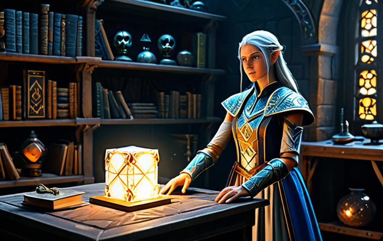 Horadric Cube Crafting**
"A player character, a determined sorceress fully clothed in modest, ornate armor, stands beside a Horadric Cube emanating a faint magical glow. Runes and gems are neatly arranged nearby. The scene is set in a dimly lit but organized workshop, filled with alchemical equipment and arcane books. safe for work, appropriate content, perfect anatomy, natural proportions, professional, family-friendly, well-formed hands, proper finger count."
**