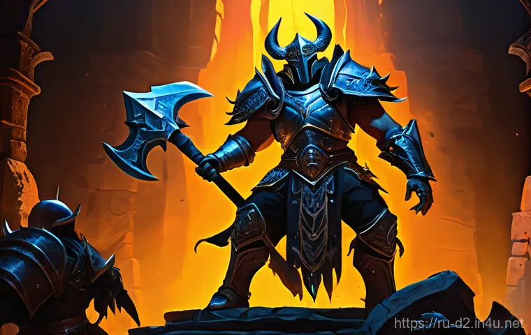 디아블로2 바바리안 휠윈드 공략 - **"A powerful, battle-hardened Diablo 2 Resurrected Whirlwind Barbarian in full, intricate plate arm...