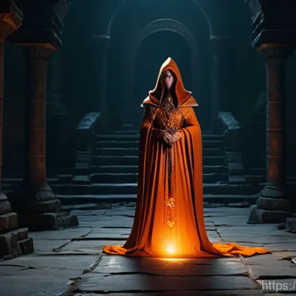 디아블로2 유니크 아이템 활용법 - **Prompt:** A female Sorceress character from Diablo 2 Resurrected stands in a dark, ancient dungeon...